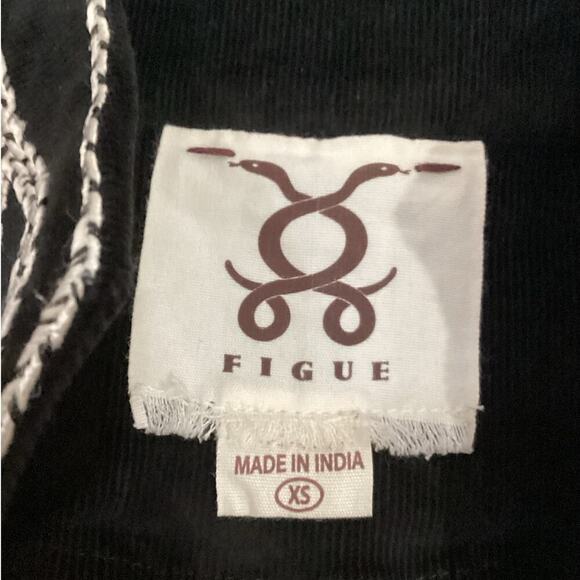 Figue Catalina Dress In Black Corduroy Floral Print Tassels Size XS - Picture 14 of 15